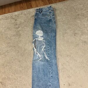 Aeropostale Blue Straight Leg Jeans with Distressed Detailing
